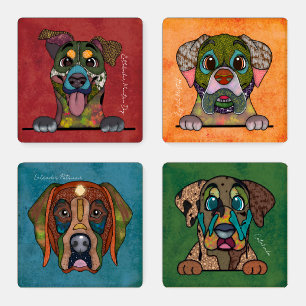 Hand-painted ugly dog face coaster set