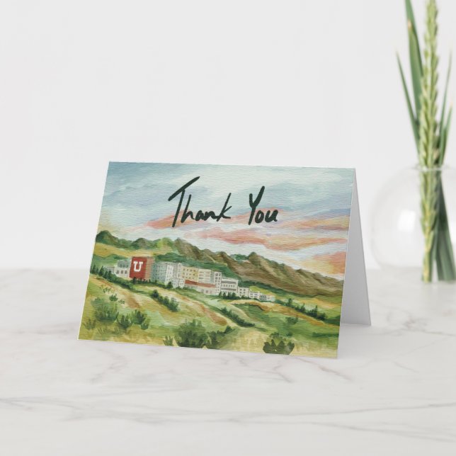 Hand-Painted University of Utah Thank You Card (Front)