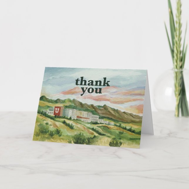 Hand-Painted University of Utah Thank You Card (Front)