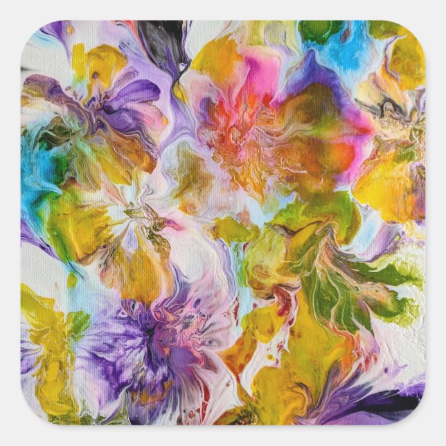 Hand-Painted Vibrant Abstract Art Sticker (Square) (Front)