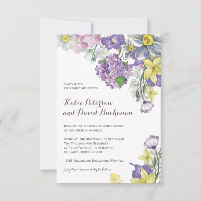 Hand painted water color narcissus daffodil invitation (Front)