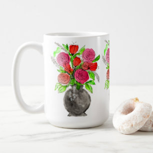 Hand Painted Watercolor Abstract Floral Art Coffee Mug