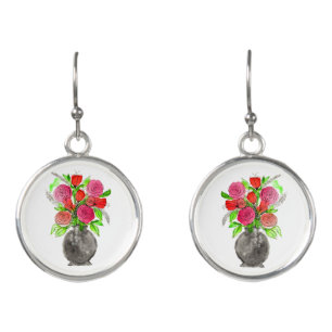 Hand Painted Watercolor Abstract Floral Art Earrings