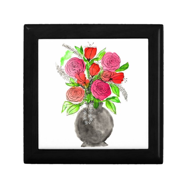 Hand Painted Watercolor Abstract Floral Art Gift Box (Front)