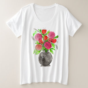 Hand Painted Watercolor Abstract Floral Art Plus Size T-Shirt