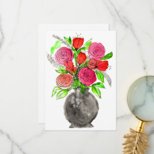 Hand Painted Watercolor Abstract Floral Art Thank You Card