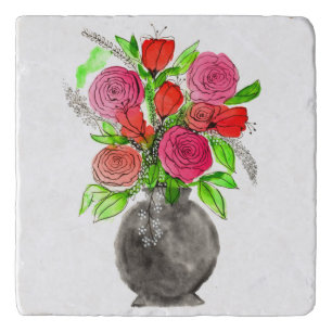 Hand Painted Watercolor Abstract Floral Art Trivet