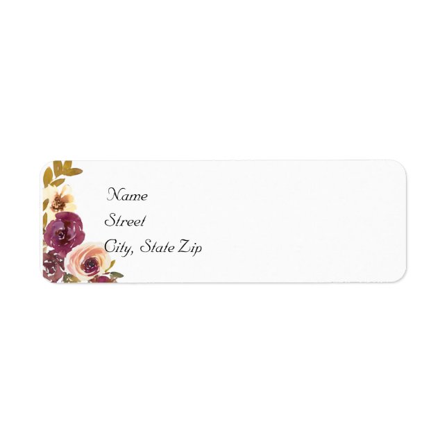 Hand Painted Watercolor Autumn Floral Label (Front)