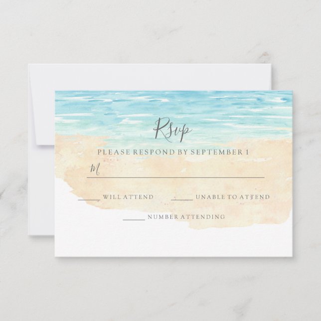 Hand-Painted Watercolor Beach Wedding RSVP (Front)