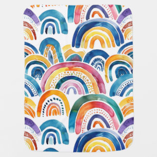 Hand painted watercolor boho rainbows baby blanket