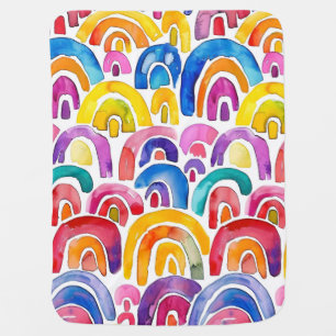 Hand painted watercolor boho rainbows baby blanket