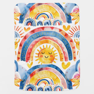 Hand painted watercolor boho rainbows baby blanket