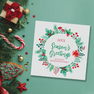 Hand Painted Watercolor Botanicals with Holly Holiday Card