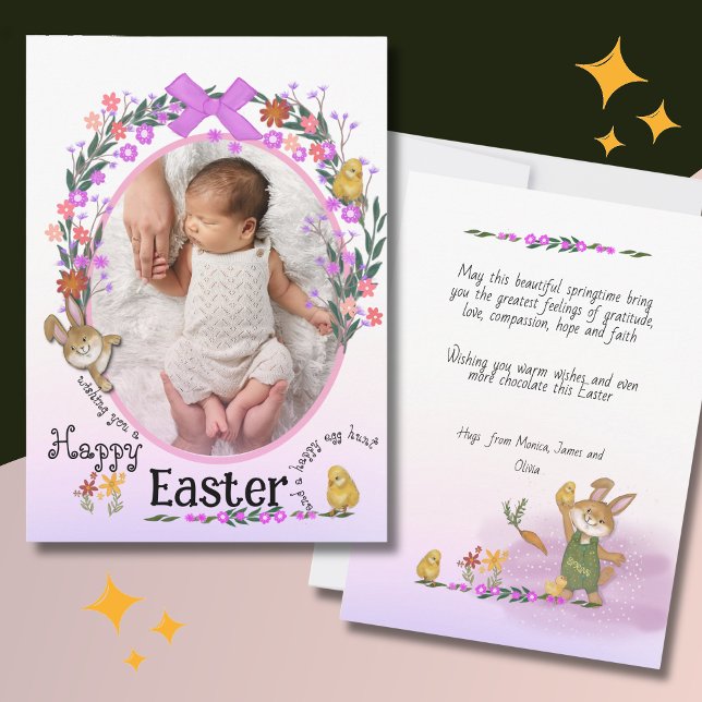 Hand-Painted Watercolor Bunny Photo Card  ( Easter bunny with flowers Photo Card )