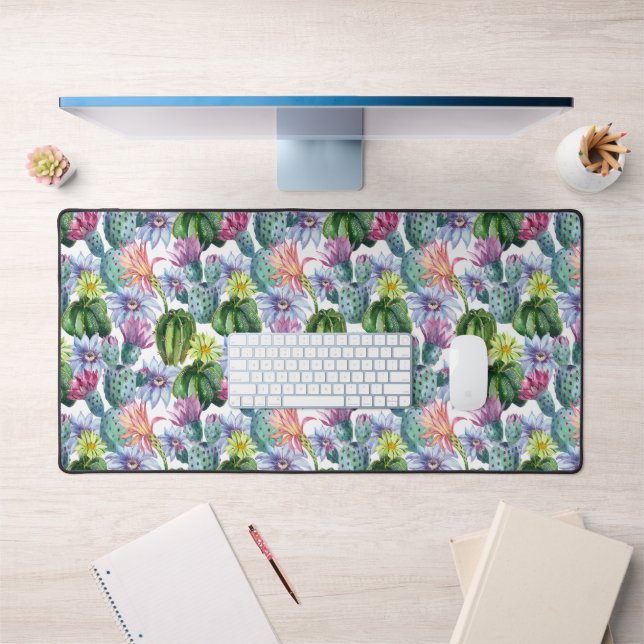 Hand Painted Watercolor Cactus Pattern 2 Desk Mat (Office 1)