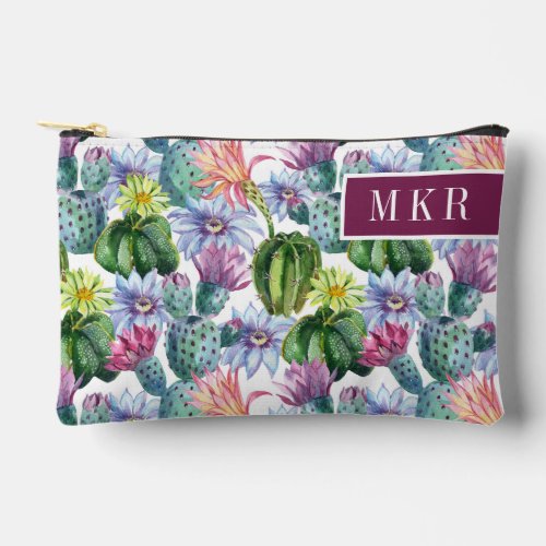 Hand Painted Watercolor Cactus Pattern Accessory Pouch