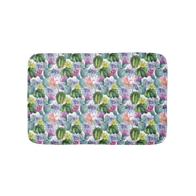 Hand Painted Watercolor Cactus Pattern Bathroom Mat (Front)