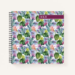 Hand Painted Watercolor Cactus Pattern Notebook
