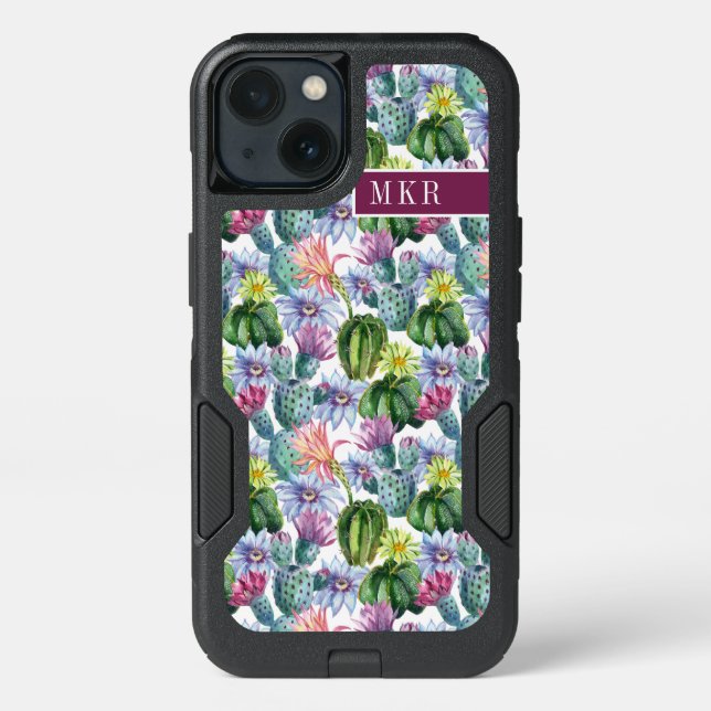 Hand Painted Watercolor Cactus Pattern Otterbox iPhone Case (Back)
