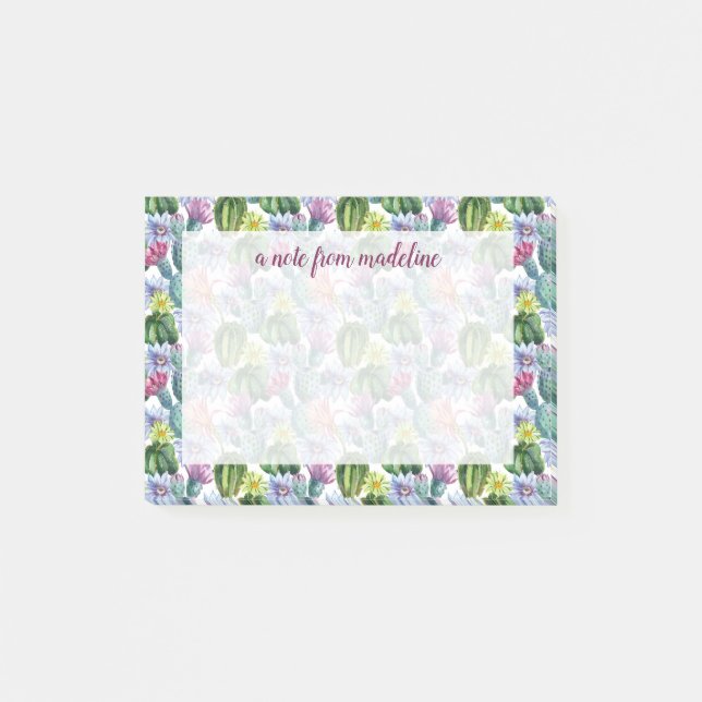 Hand Painted Watercolor Cactus Pattern Post-it Notes (Front)