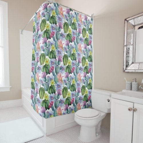 Hand Painted Watercolor Cactus Pattern Shower Curtain