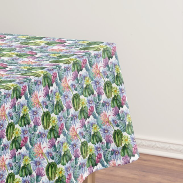 Hand Painted Watercolor Cactus Pattern Tablecloth (In Situ)