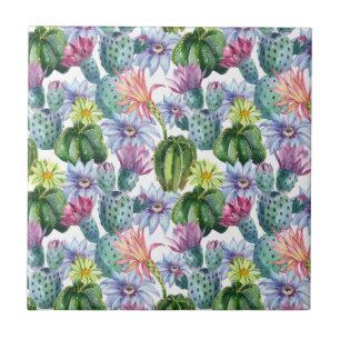 Hand Painted Watercolor Cactus Pattern Tile