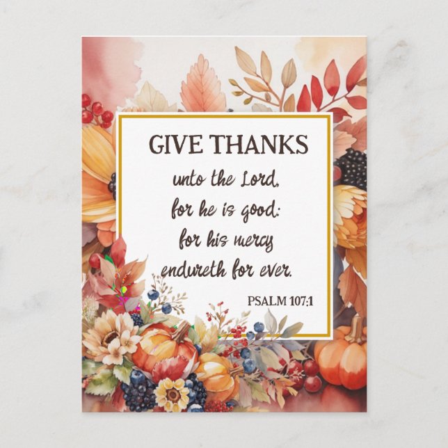 hand painted watercolor custom thanksgiving holiday postcard (Front)