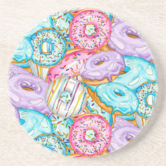 Hand Painted Watercolor Donuts tossed together Coaster