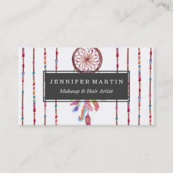 Hand Painted Watercolor Dreamcatcher Beads Feather Business Card by BlackStrawberry_Co at Zazzle