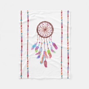 Hand Painted Watercolor Dreamcatcher Beads Feather Fleece Blanket