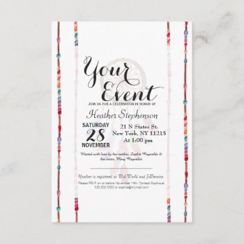 Hand Painted Watercolor Dreamcatcher Beads Feather Invitation by BlackStrawberry_Co at Zazzle