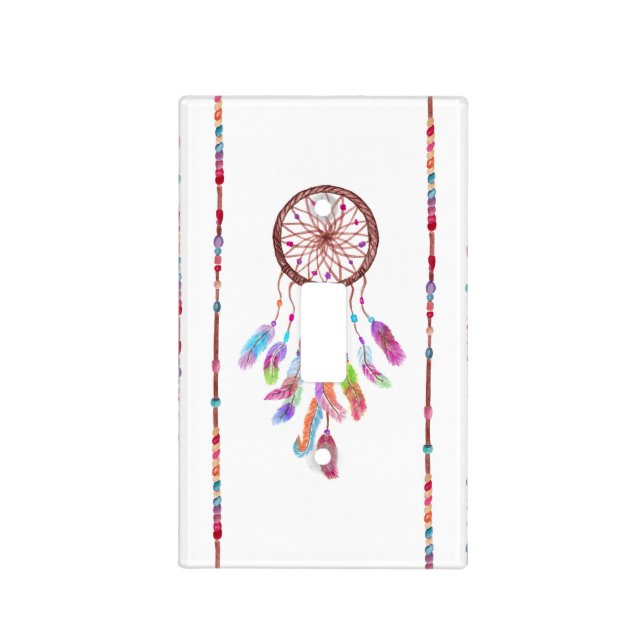 Hand Painted Watercolor Dreamcatcher Beads Feather Light Switch Cover (Front)