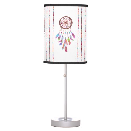 Hand Painted Watercolor Dreamcatcher Beads Feather Table Lamp