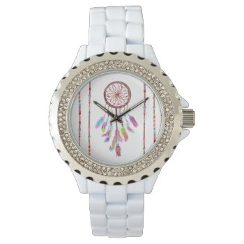 Hand Painted Watercolor Dreamcatcher Beads Feather Watch by BlackStrawberry_Co at Zazzle