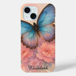 Hand Painted Watercolor Dreamy Butterfly Floral iPhone 15 Case