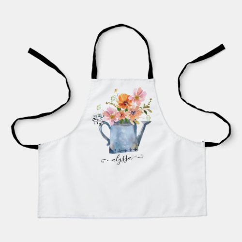 Hand_Painted Watercolor Floral Apron