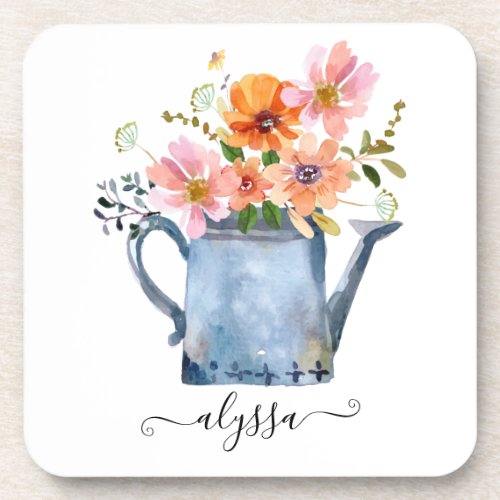 Hand_Painted Watercolor Floral Beverage Coaster