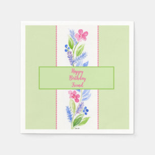 Hand Painted Watercolor Floral BIRTHDAY Friend Napkins