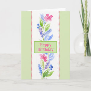 Hand Painted Watercolor Floral BIRTHDAY Greeting  Letterpress Thank You Card