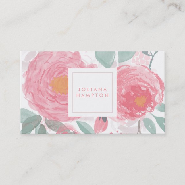 Hand painted watercolor floral business card (Front)