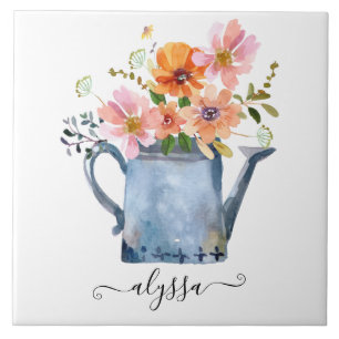 Hand-Painted Watercolor Floral Ceramic Tile