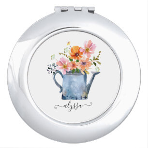Hand-Painted Watercolor Floral Compact Mirror