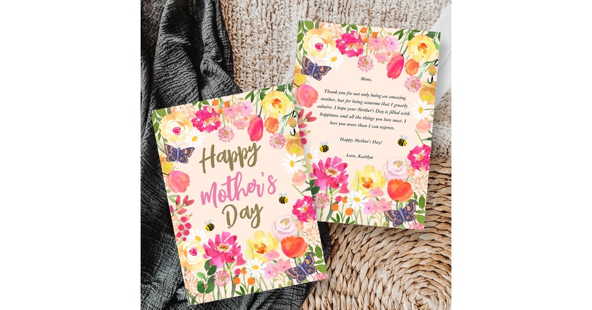 Hand-Painted Watercolor Floral Garden Mother's Day Card | Zazzle