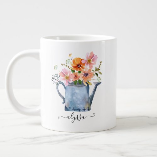 Hand_Painted Watercolor Floral Giant Coffee Mug
