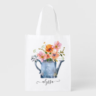 Hand-Painted Watercolor Floral Grocery Bag