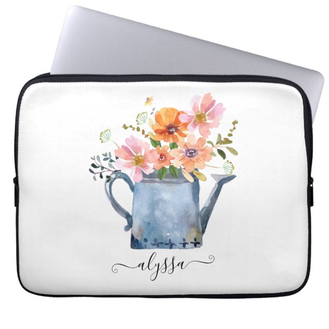 Hand-Painted Watercolor Floral Laptop Sleeve (Front)