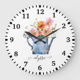 Hand-Painted Watercolor Floral Large Clock