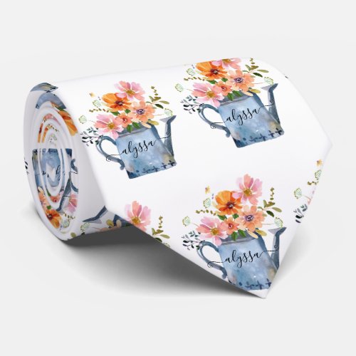 Hand_Painted Watercolor Floral Neck Tie