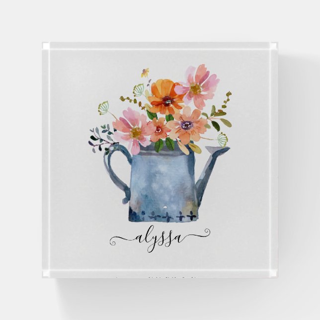 Hand-Painted Watercolor Floral Paperweight (Front)